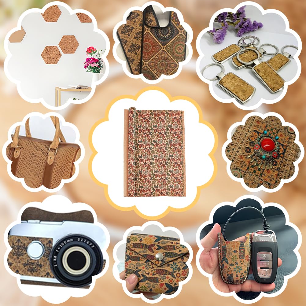 PH PandaHall Cork Fabric 55x19.7 Inch Butterfly Pattern Soft Cork Sheets Retro Style Thin Corks for Bag Making Sewing Faux Leather for Wood Craft DIY Projects Scrapbooking