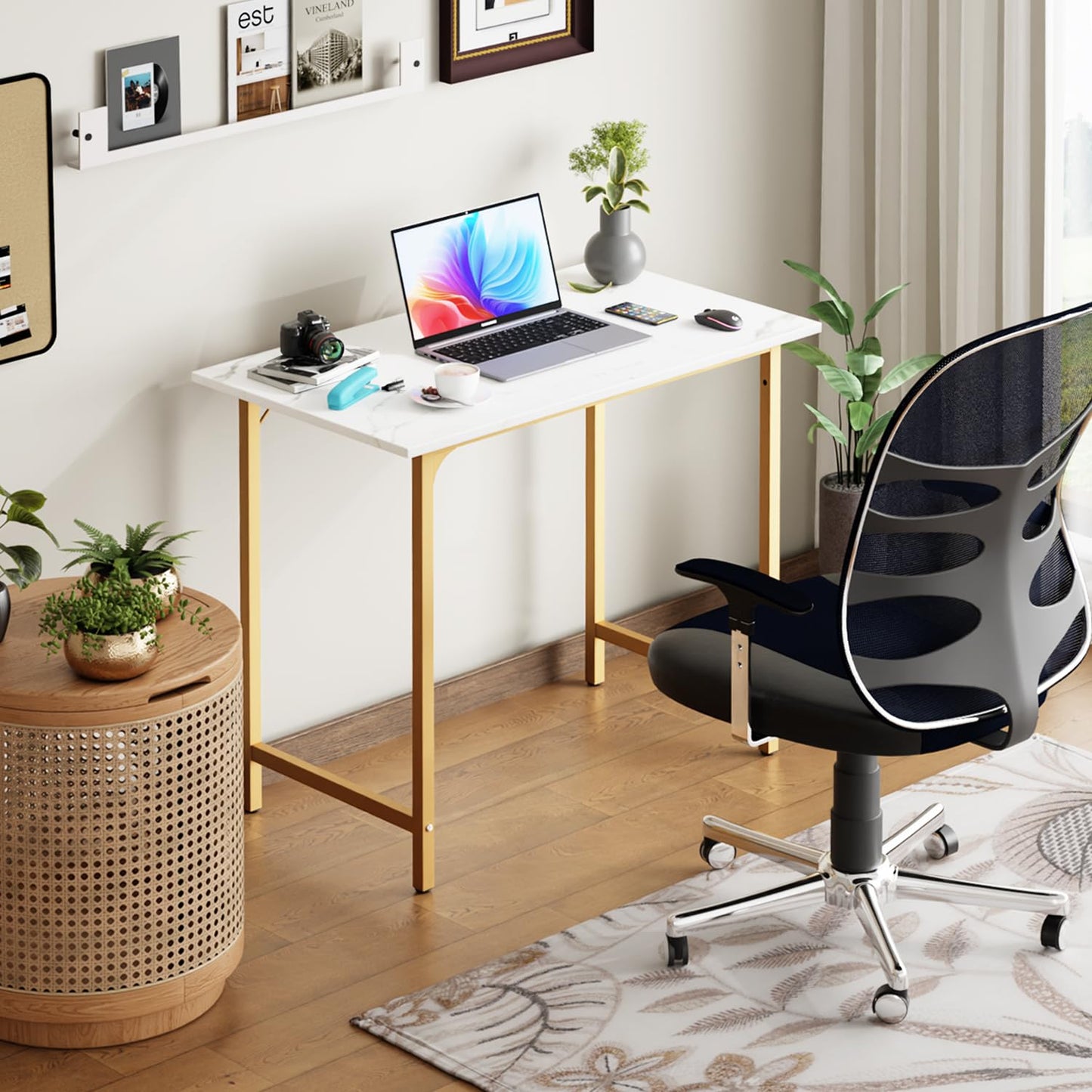 BestOffice Computer Desk,Home Office Desk, Modern Simple Style for Home Office Study Writing (Gold, 32 Inch)