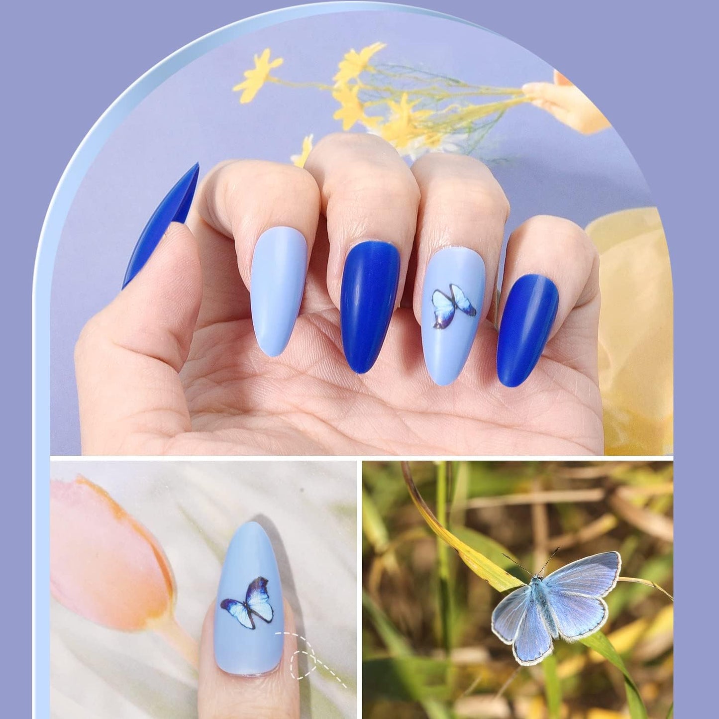 TsMADDTs Press On Nails, Almond Fake Nails and Short Round Fake Nails, 24 Color Glue On Nails