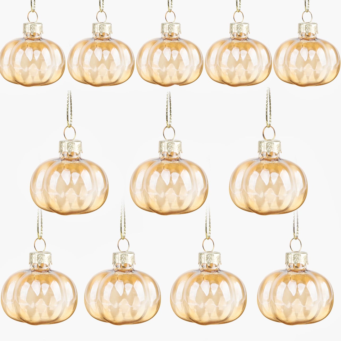 YiYa 12 Pcs Fall Pumpkin Ornaments Glass Pumpkin Hanging Ornaments for Tree Thanksgiving Tree Ornament Set for Autumn Thanksgiving Halloween Xmas Home Decoration