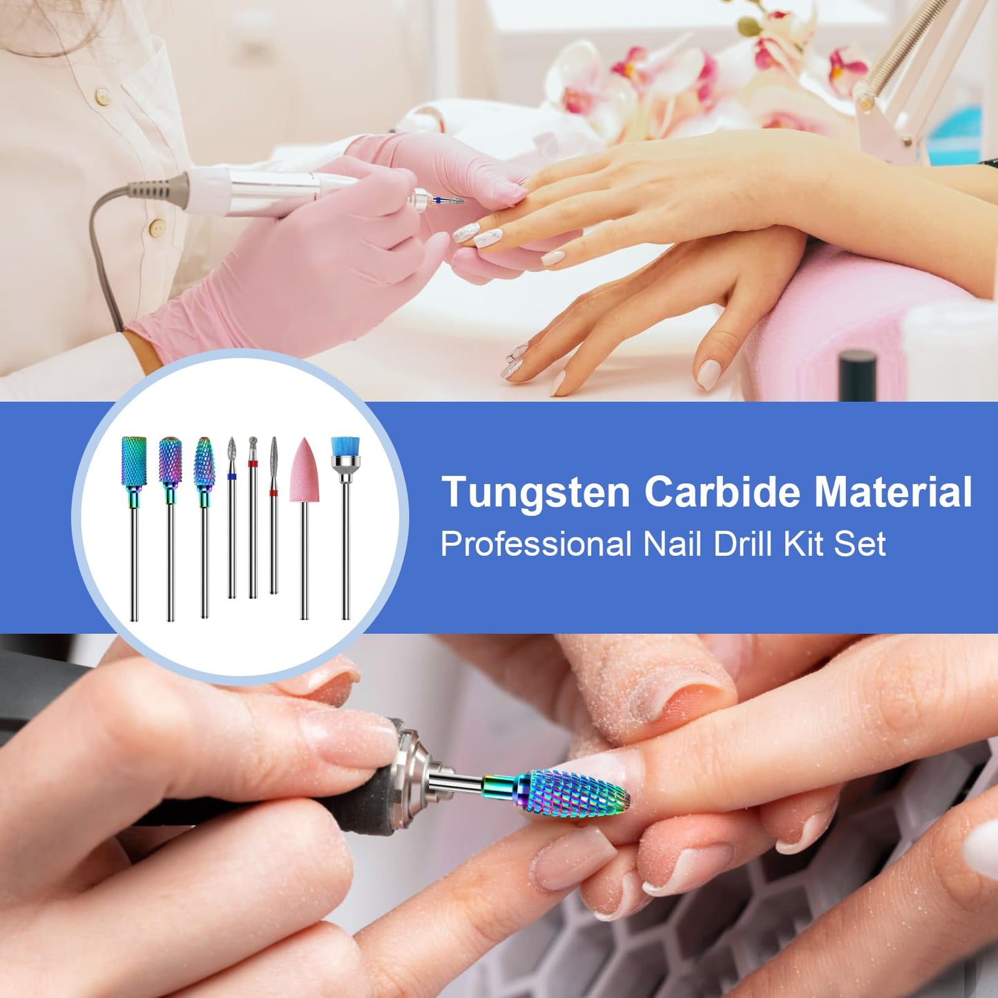 Cnynail 3/32'' Nail Drill Bits Set – 8pcs Tungsten Carbide & Diamond Bits for Acrylic, Gel & Cuticle Removal – Professional Electric Nail File Kit for Manicure, Pedicure – Home & Salon Use