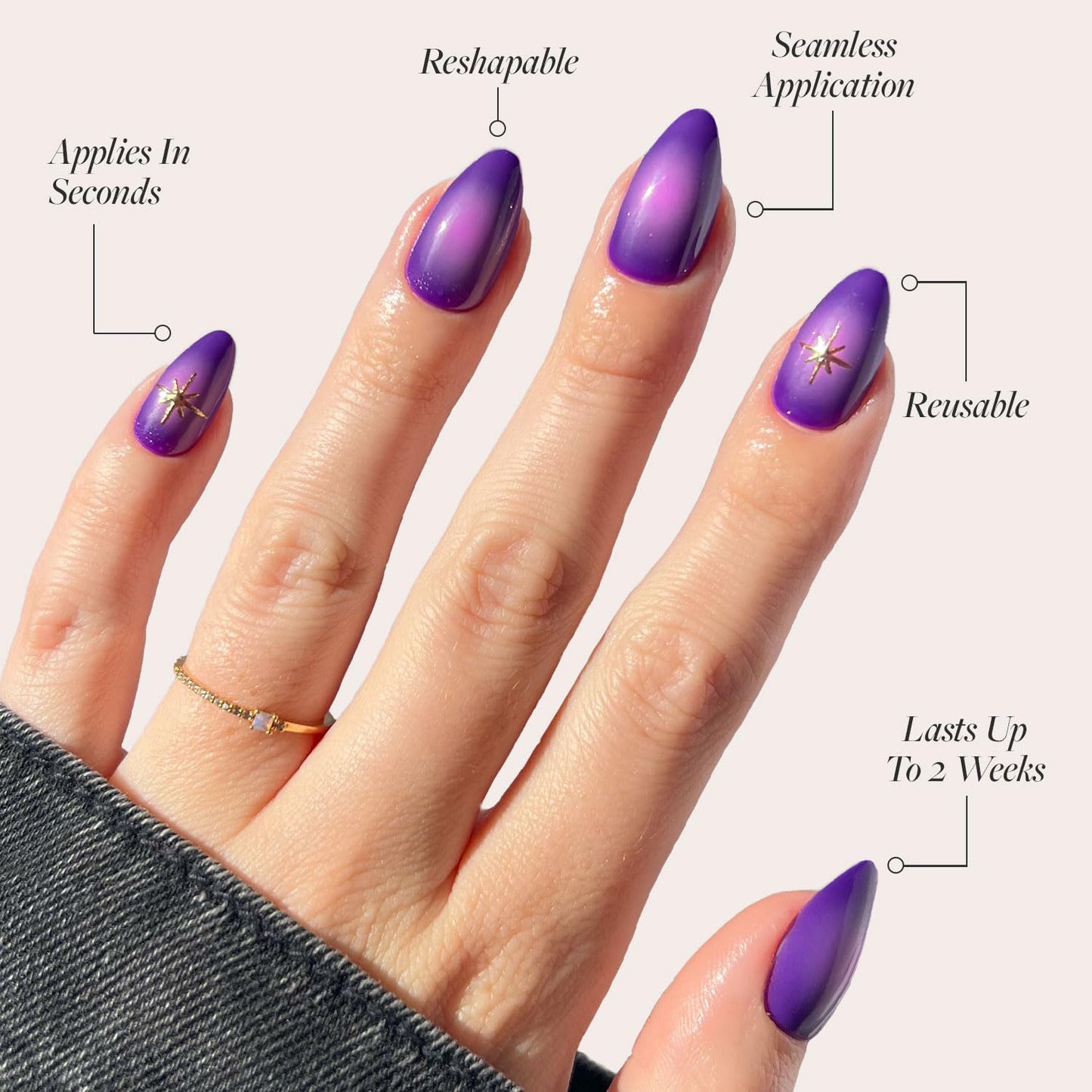 Glamnetic Press-On Nails Bundle - Tarot & Caviar | Short Almond Purple Fake Nails with Ombre Design | Short Almond Black French Tip False Nails | Reusable, Salon-Quality Nail Kits
