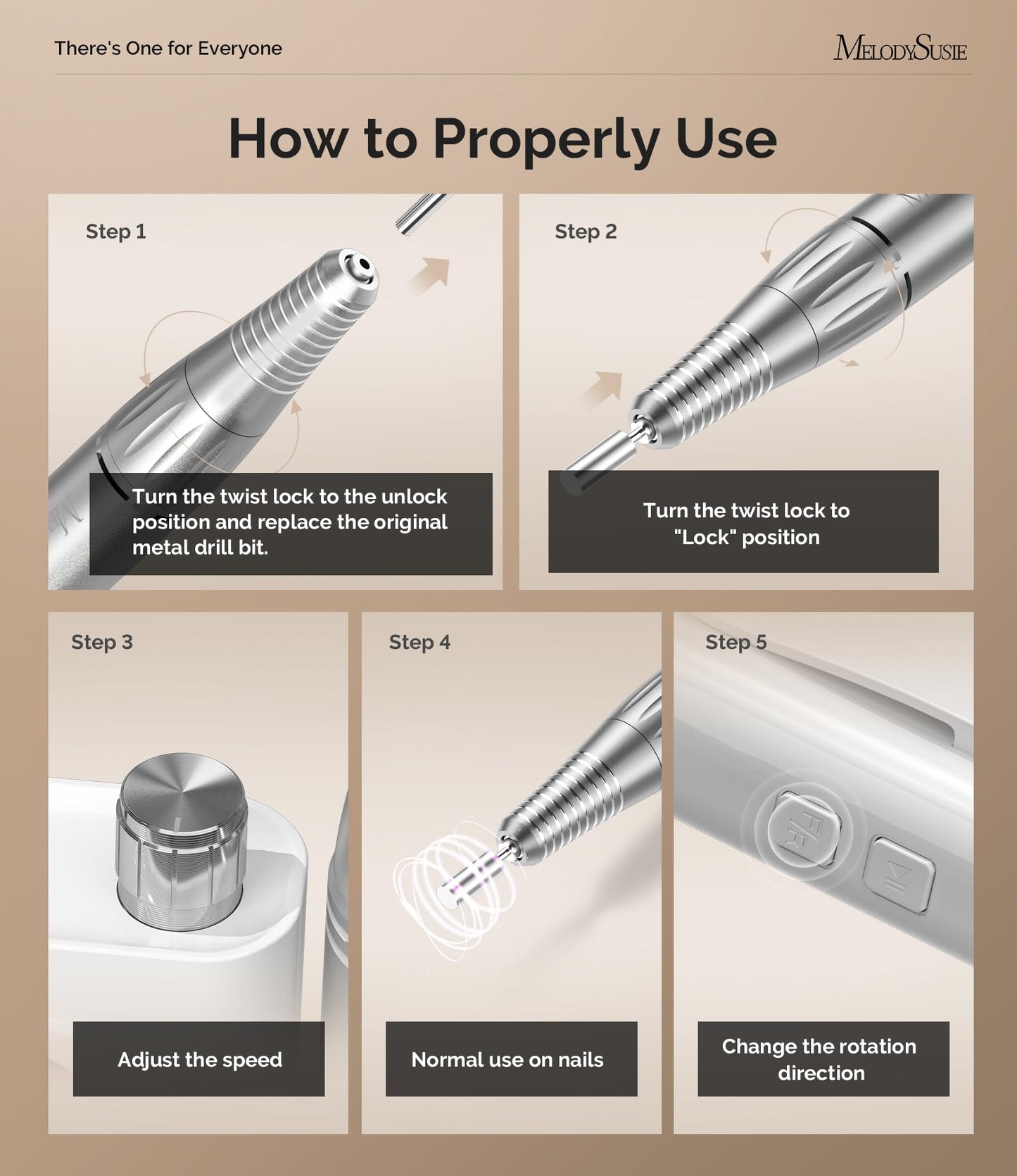 MelodySusie Entry-Level Clip-On Rechargeable Essential Nail Drill, SC300F 30000RPM E-File with LCD Display for All Manicure Shaping & Gel Removal, Ideal for Training,Nail Art Practice & Home Use,White