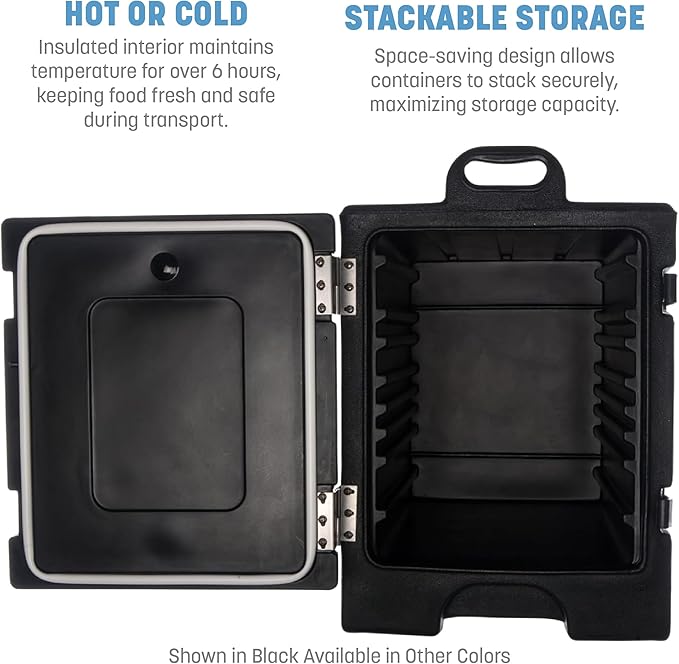 Carlisle FoodService Products Insulated Food Pan Carrier and Warmer, Cateraide Front-Loading Hot Box with Handles, Holds 5 Full or 10 Half 2.5" Pans (Sold Separately), PE Shell, PU Insulation, Blue