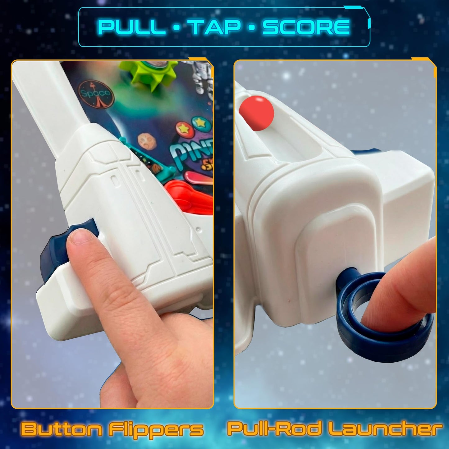OLEOCA Space Pinball Machine — Tabletop Arcade Game with Obstacles, Pull-Rod Launcher, Flippers, UFO Targets & Astronaut Theme, 1-2 Player Mini Pinball for Kids