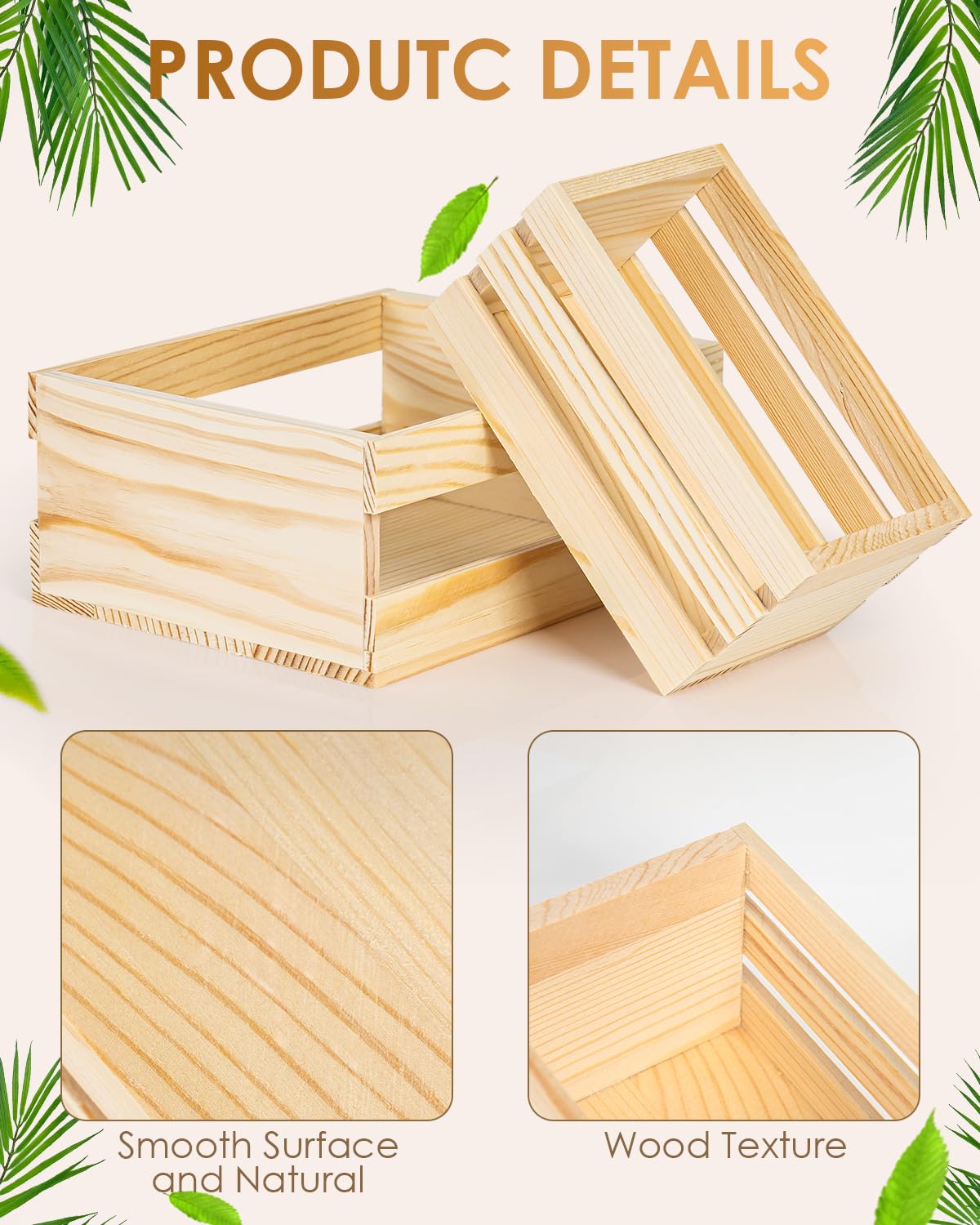 Baemin DIY Wood Crates 6 Pcs Decorative Storage Boxes, Rustic Wooden Crates for Display, Small & Medium Size Set