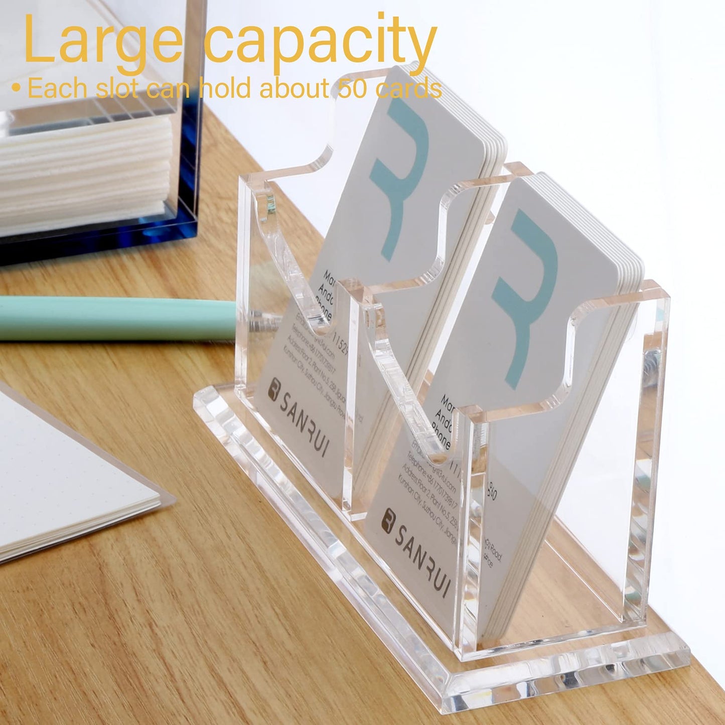 SANRUI Vertical Business Card Holder - Acrylic Clear Desktop Display Stand for Office, Home & Exhibition - Sleek Design, Durable, Easy Access,Professional Card Storage, 2 Slots