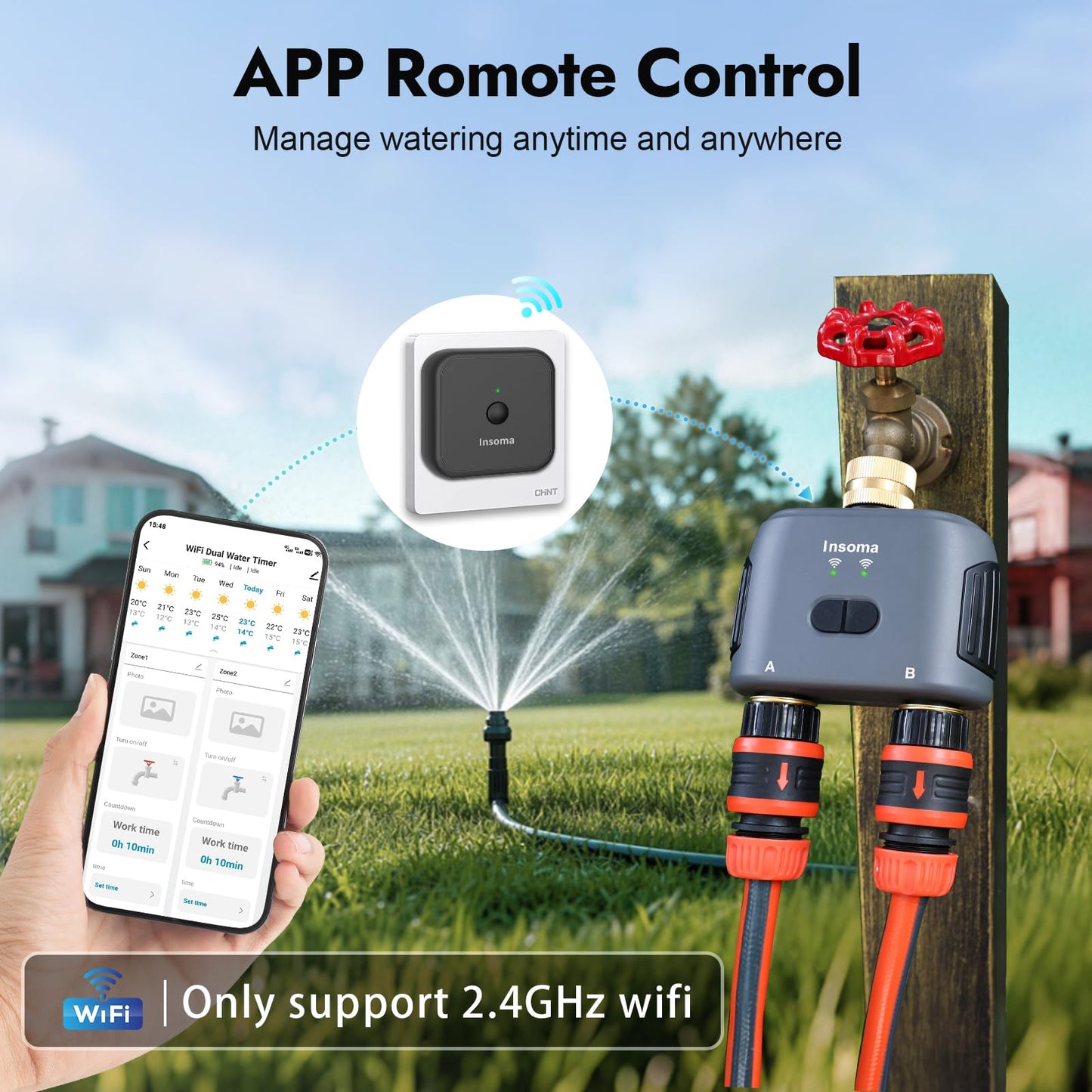 WiFi Water Timer for Garden Hose with Brass Inlet & Outlet,Smart Hose Timer with WiFi Hub, APP & Voice Control,Up to 20 Watering Plans, 2-Zone Sprinkler Drip Irrigation System Controller for Watering