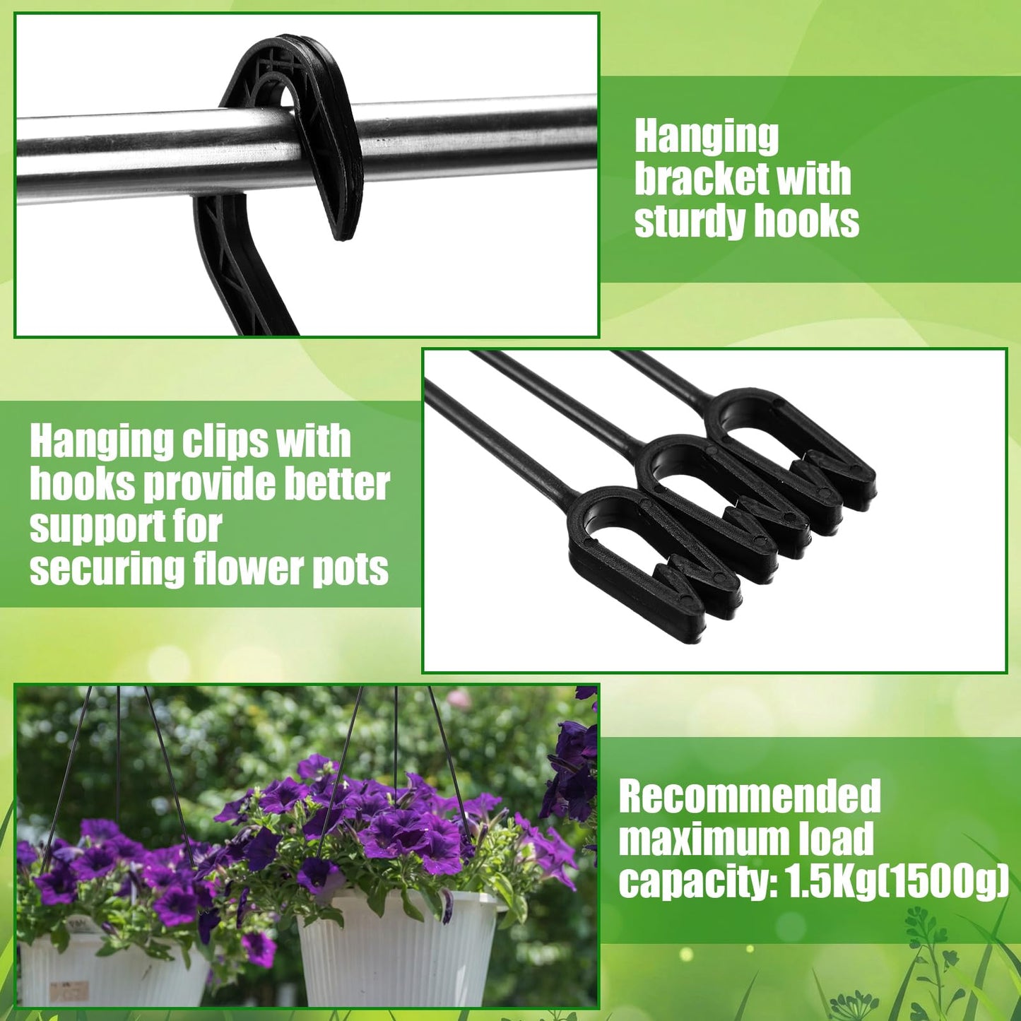 Acellegic 12 Pcs Plastic Plant Pot Hanger 14 Inch Black Hanging Basket Hooks Flower Pot Hangers for Indoor/Outdoor Garden, Patio, Balcony Decor
