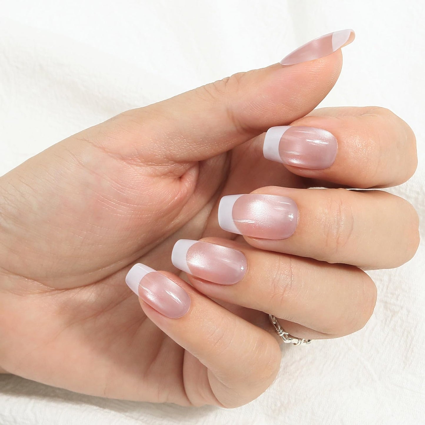 Press on Nails Short Square French Tip 2 Pack, Nude Pink|Caramel Brown Nail Press ons with Gold Glitter - 60Pcs Stick on Nails Kit, Reusable False Nails for Women (L2270_2091)