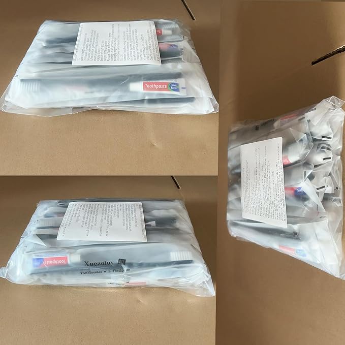 Disposable Toothbrushes with Toothpaste Pack of 50,Black Individually Wrapped Disposable Travel Toothbrush Kit in Bulk for Homeless,Nursing Home,Shelter,Hotel,Charity