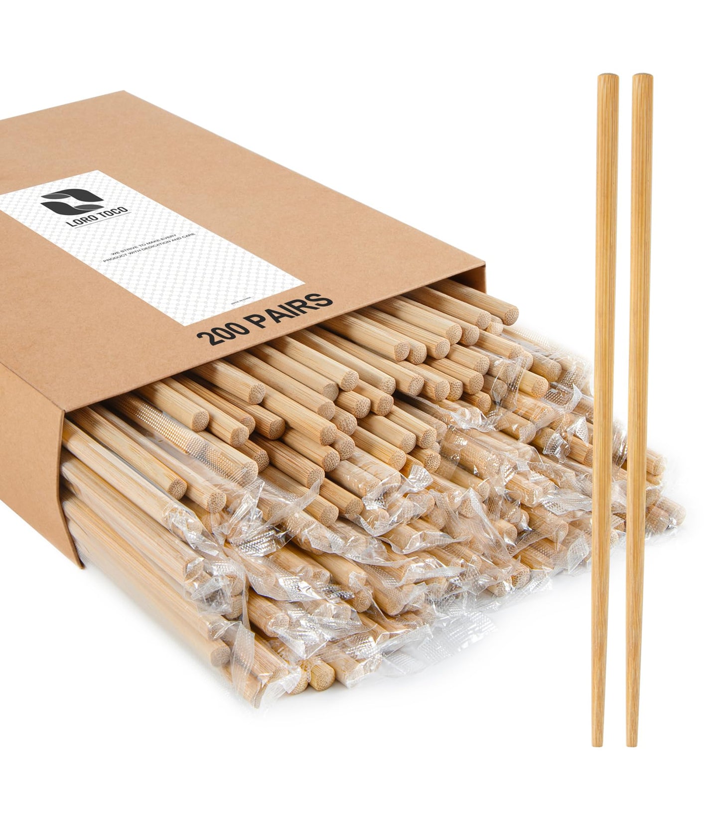 LOROTOCO 200Pairs Bamboo Chopsticks Disposable | Individually Wrapped | Bulk | Separated | Round | Premium Quality-（9.45in)
