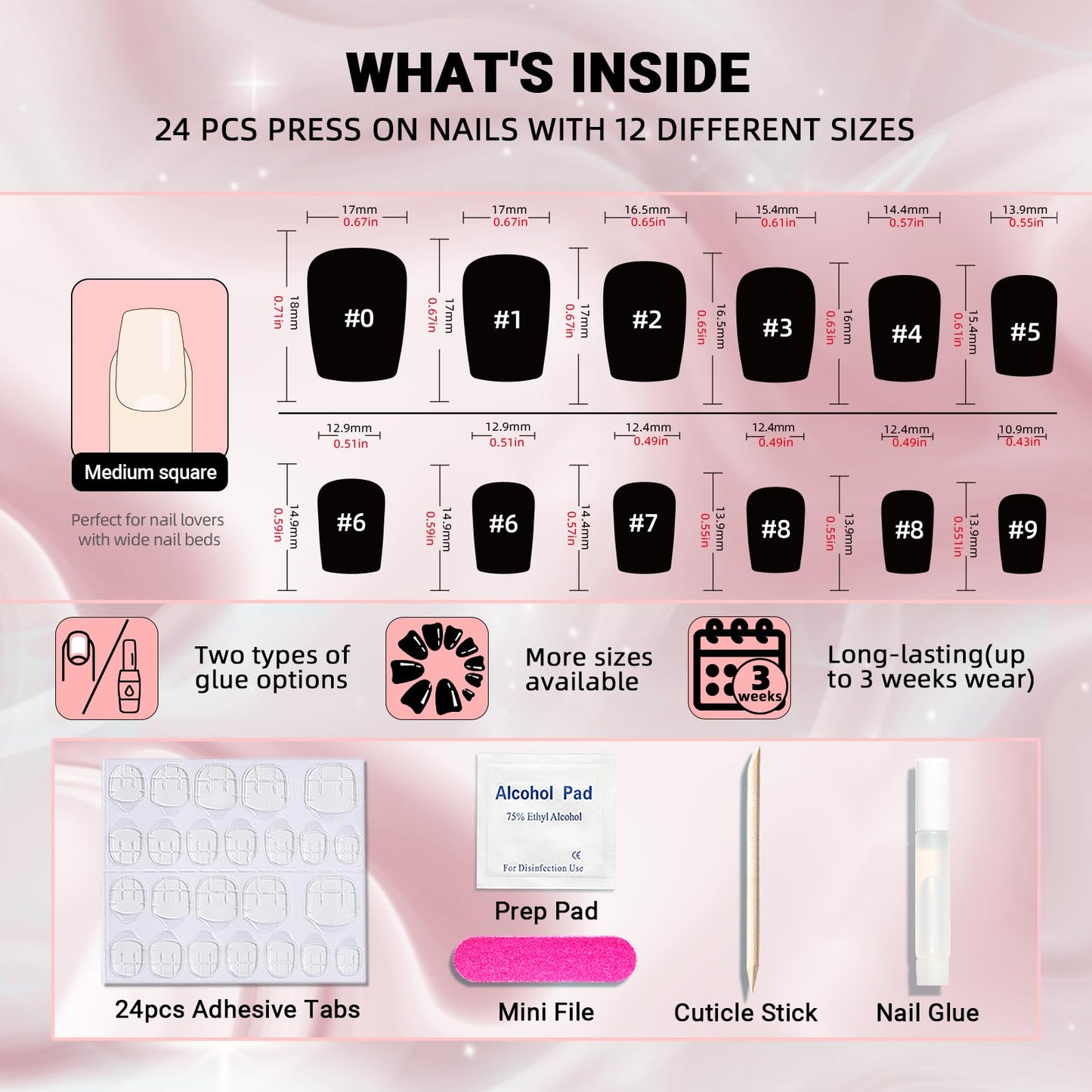 Wooyas Cat Eye Press on Nails Pink Glitter Press on Nails Short Square Handmade Fake Nail Set Glue on Nail 24PCS Glossy with Glue