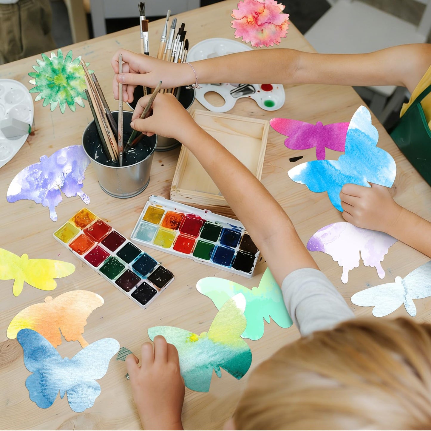 Tinlade 96 Pcs Color Diffusion Paper Spring 6'' Butterfly Flower Shapes Diffusing Tissue Papers Set Back to School 8 Shape Watercolor DIY Painting Craft for Classroom Art Project Supplies Party Favor