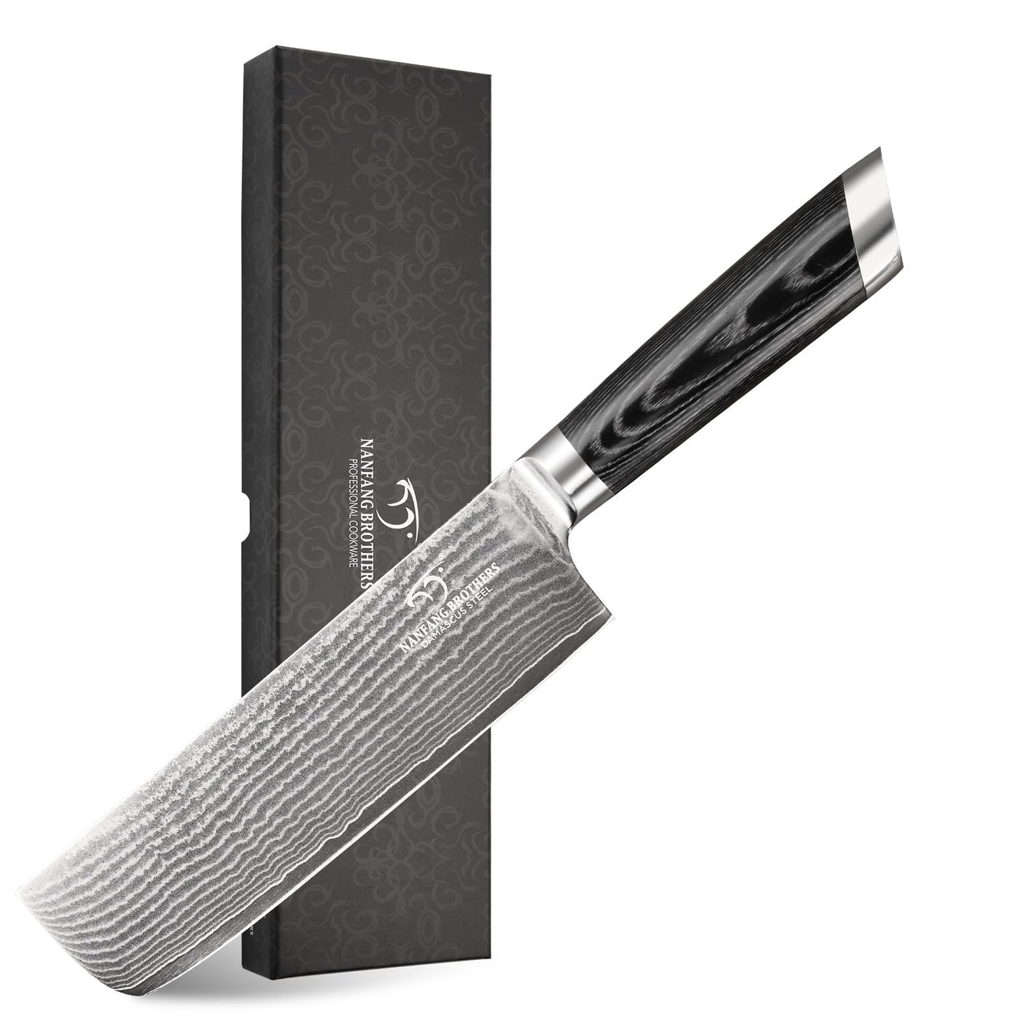Damascus Nakiri Knife, 7 Inch Professional Kitchen Knife with Non-slip Wood Ergonomic Handle, Japanese 10Cr15CoMoV, All Purpose Chef Knife Meat Cleaver Vegetables Chopping, Razor Sharp Lightweight