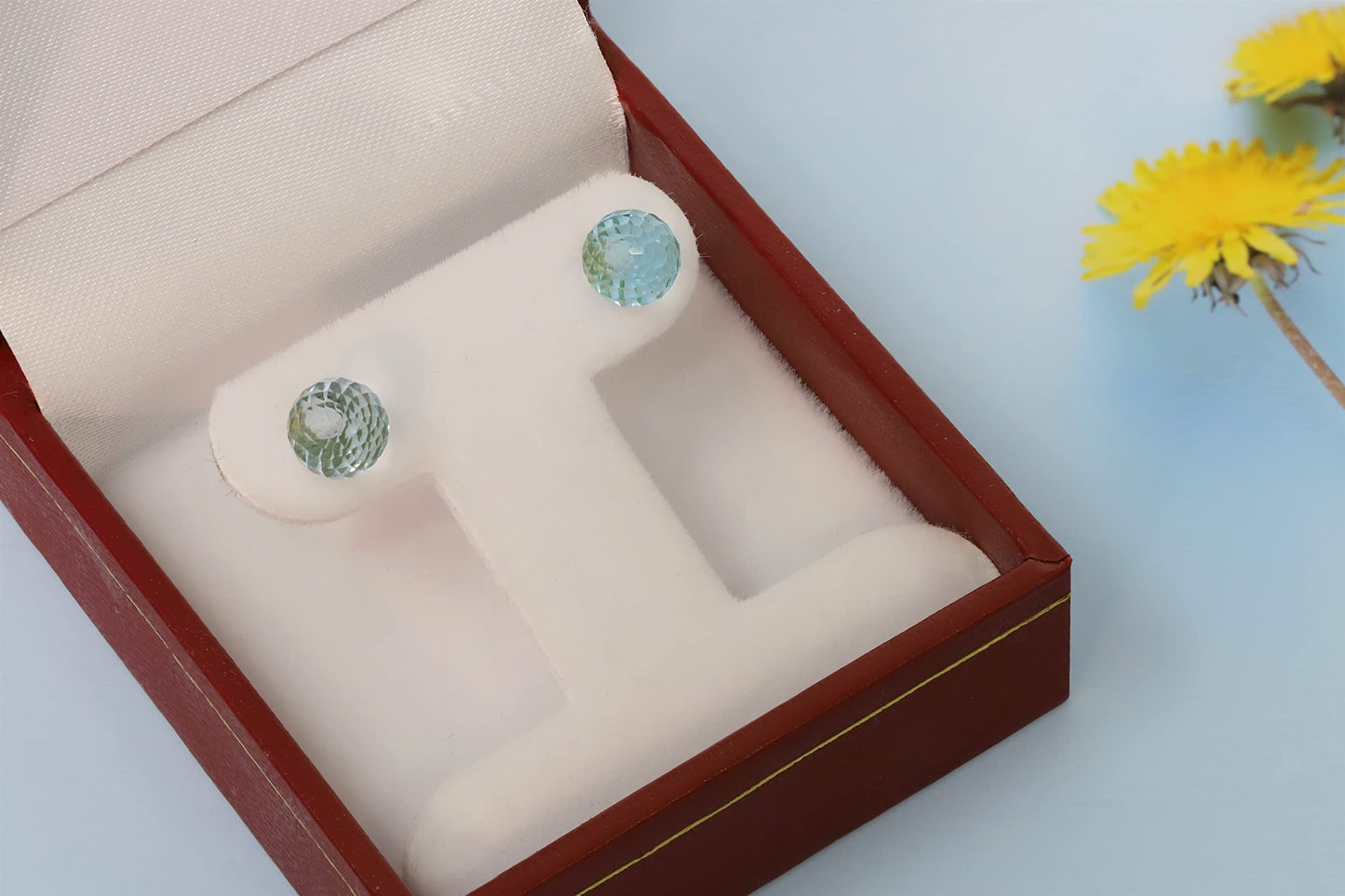 KOKAV 14K Solid Yellow Gold Genuine Blue Topaz 6 mm Ball Stud Earrings