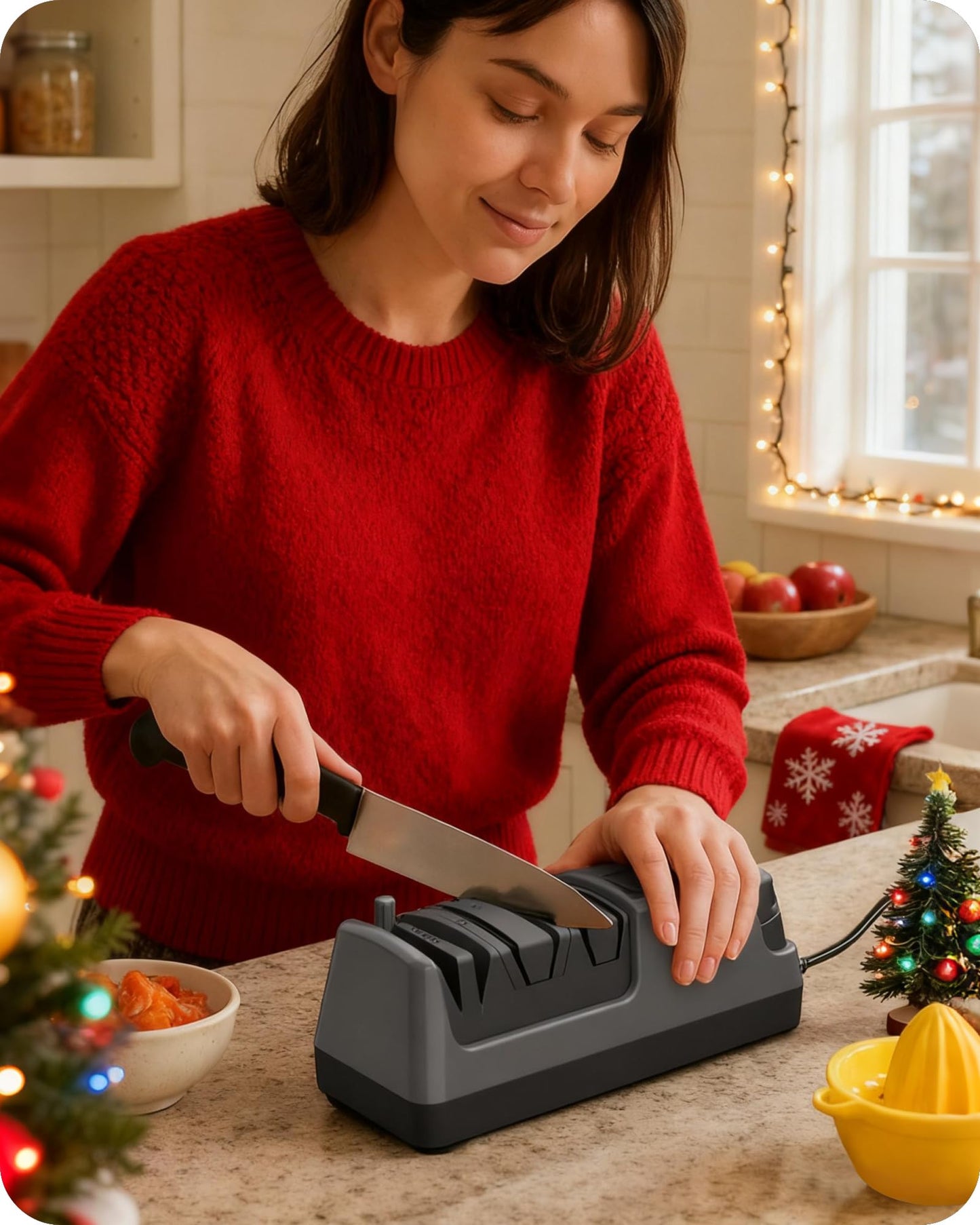 WILAWELS Electric Knife Sharpener, 5-in-1, 3 Rotational Speed Adjustable Electric Knife Sharpener for Straight/Serrated/Ceramic Knives, Scissors, Chef Knives, Axes, Grey H01KS06