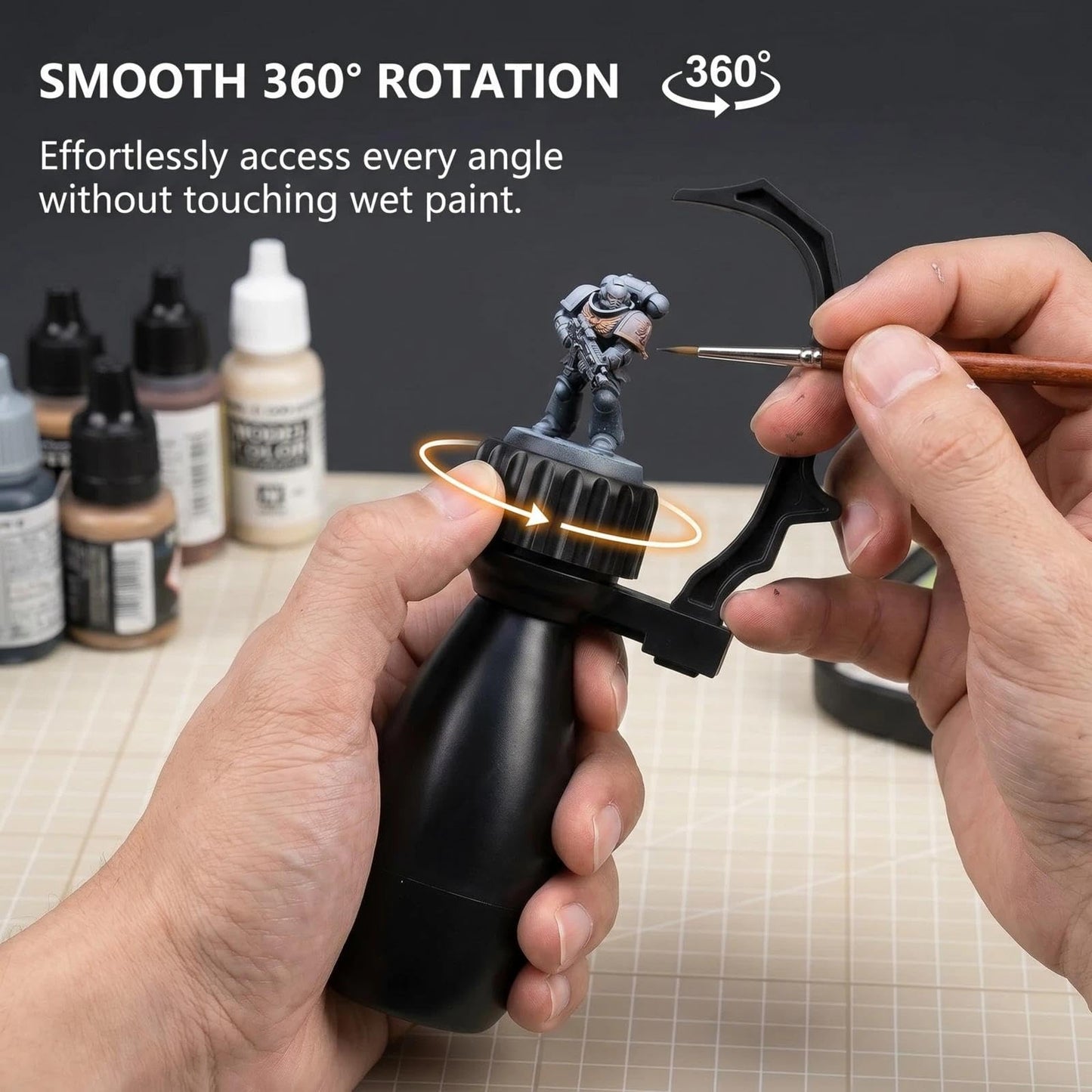 Miniature Painting Handle with Stabiliser Bar & Magnetic Base - 360° Rotating Model Holder with Finger Rest for Wargaming, D&D & Figures - Anti-Shake Support for High Precision Details