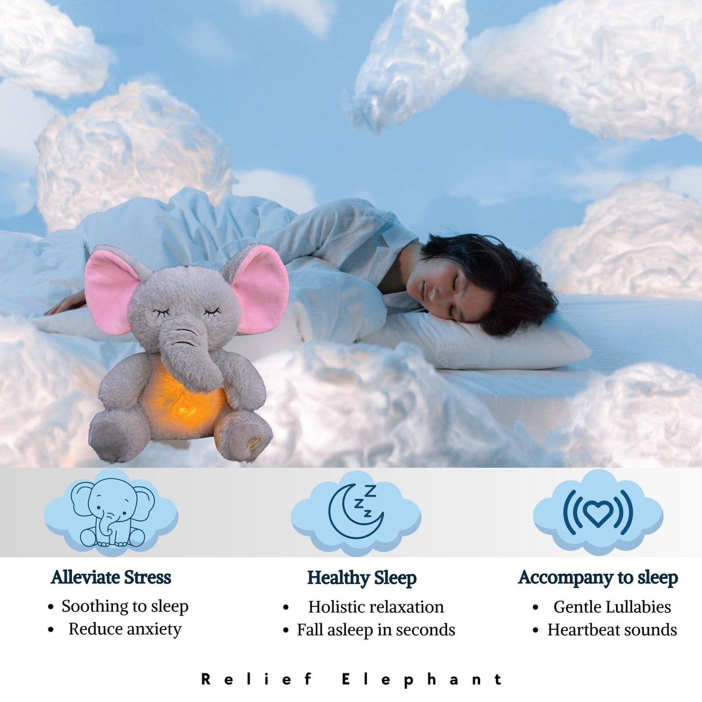 JULIDREAM Anxiety Relief Koala Elephant, Breathing Teddy Anxiety Bear with Calming Music, Lights, Sleeping Otter Plush, Soothing Elephant for Adults & Kids, Stress Relief Stuffed Animal