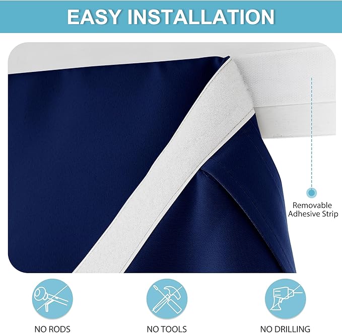 RYB HOME French Door Curtains - Privacy Blackout Window Tie up Shades Energy Saving for Kitchen Dining Kids Nursery Bathroom Tricia Door Covering, W 26 x L 72 inches, Navy Blue, 1 Panel