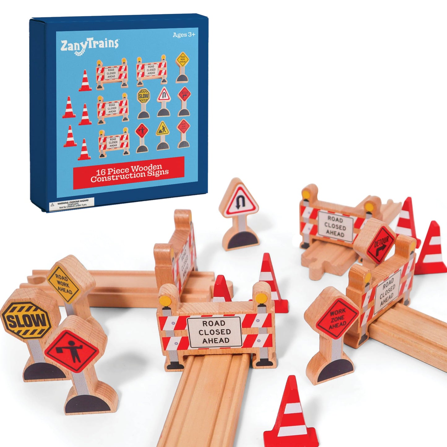 16 Pc Wooden Construction Signs and Traffic Cones - Construction Site Road Signs -Community Helpers Educational Preschool Street Track Accessories