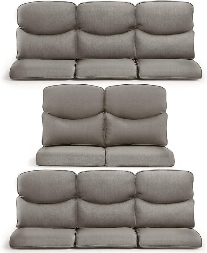 8-Piece Outdoor Patio Cushion Set - Fade & Water Resistant with Removable Olefin Cover, 22x24x4 Inch Memory Foam Cushions for Wicker Sectional Sofa – Grey/Crescent