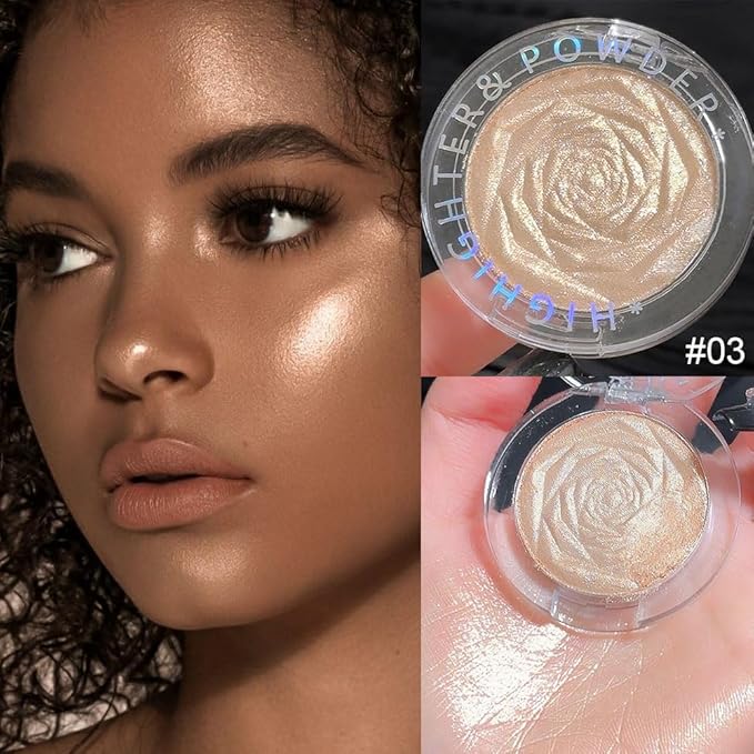 evpct Champagne Gold Face Highlighter Makeup Shimmer Glitter Diamond Sparkly Highlighters Makeup Palette Powder for Face Body Cheek Skin 03
