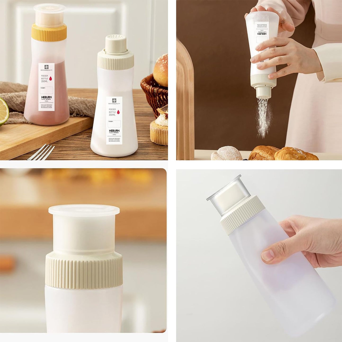 hobbyme Plastic Powder Shaker with Lid, Uniform Discharge Hole Shaker, for Sifter Sugar powder sieve Seasoning tank