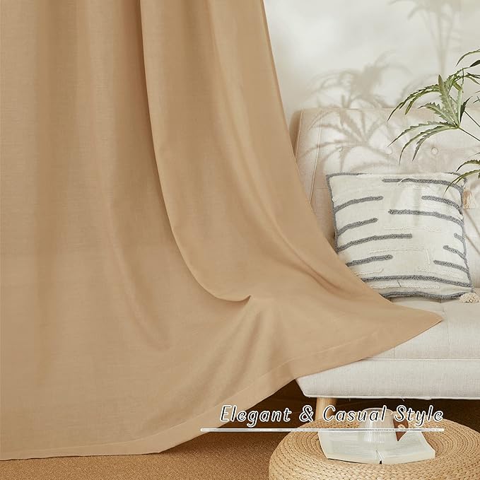 NICETOWN Rustic Linen 132 inch Long Curtains for Living Room, Grommet Privacy Added Thick Linen Weave with Light Filter Window Curtains & Drapes for Bedroom, Burlap, W55 x L132, 2 Panels