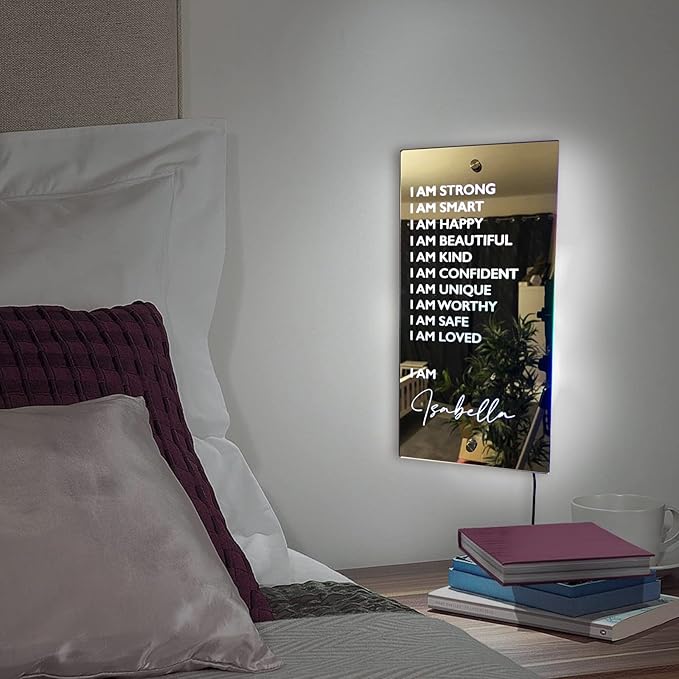 Personalised Name Affirmation Mirror Neon Sign, Custom Acrylic Positive Affirmations Wall for Kids Affirmations Hanging, Men Women Kids Inspirational Inspirational Positive Quotes Sayings Wall Decor