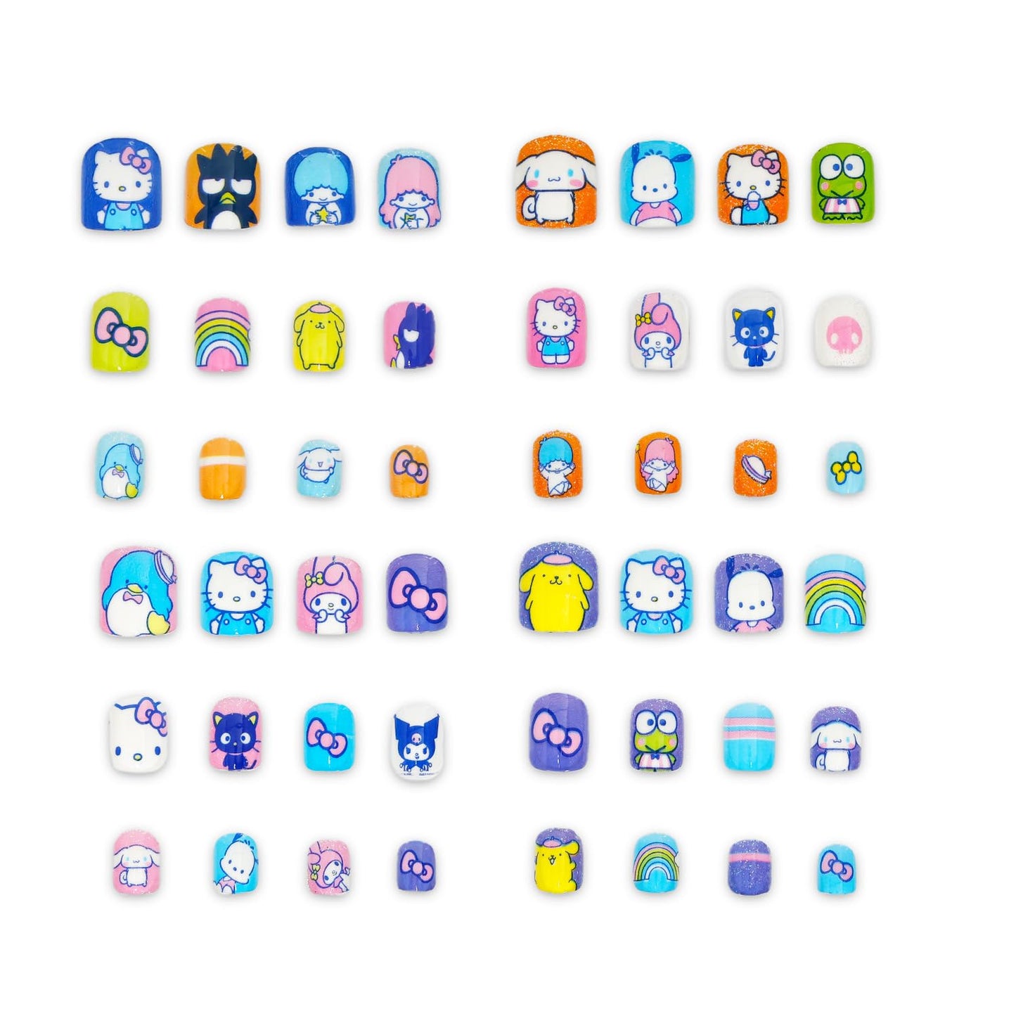 Hello Kitty and Friends Press-On Nails for Kids - Bundle with 48 Stick-On Nails Featuring My Melody, Kuromi, Cinnamoroll, More Plus Stickers, More | Hello Kitty Manicure Kit for Girls
