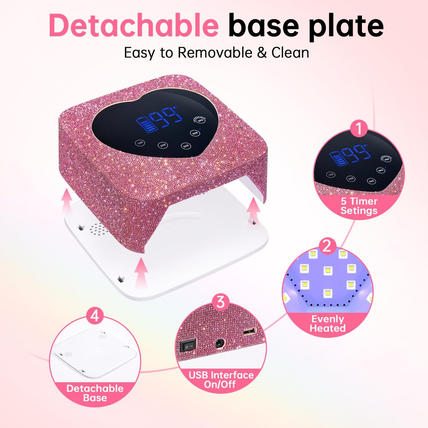 CHRISTINE SHELLY UV LED Nail Lamp 72W Rechargeable Sparkly Wireless Nail Dryer Gel Polish Light with 5 Timer Setting Professional Quick Dry Curing Lamp with Display Auto Sensor Salon & Home