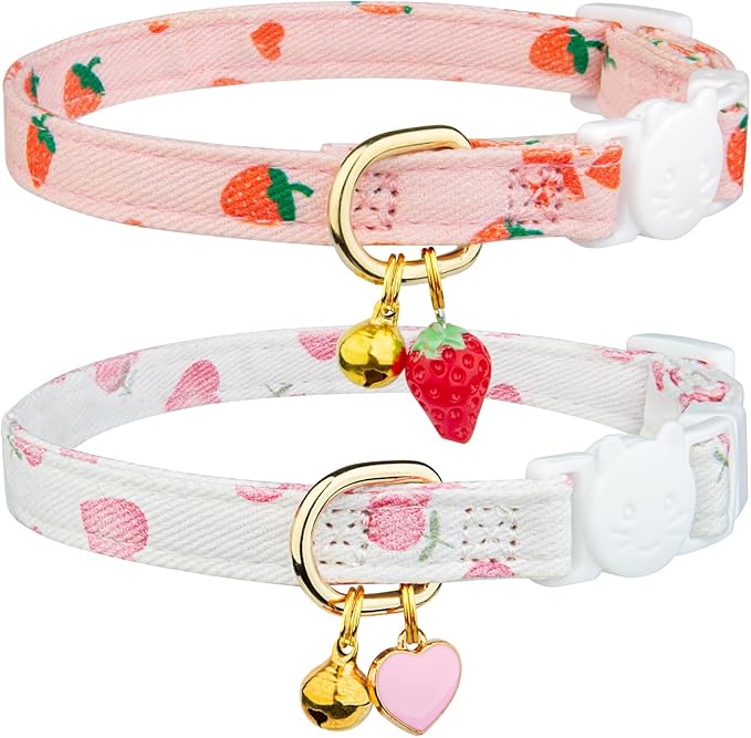 2 Pack Cotton Cat Collar Beige and Green Flowers Cute Kitten Cat Collar