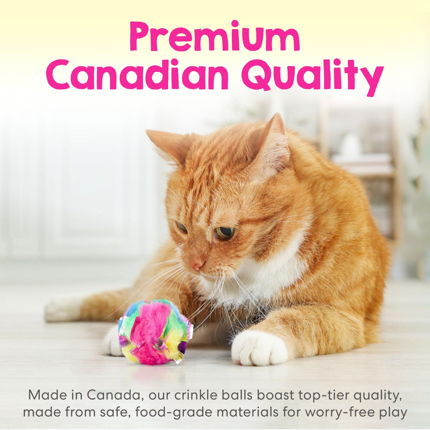Large Cat Crinkle Balls 2.5 Inch | 24 Pack | Soft Lightweight Indoor Cat Toys with Durable Crinkle Build and Engaging Sound