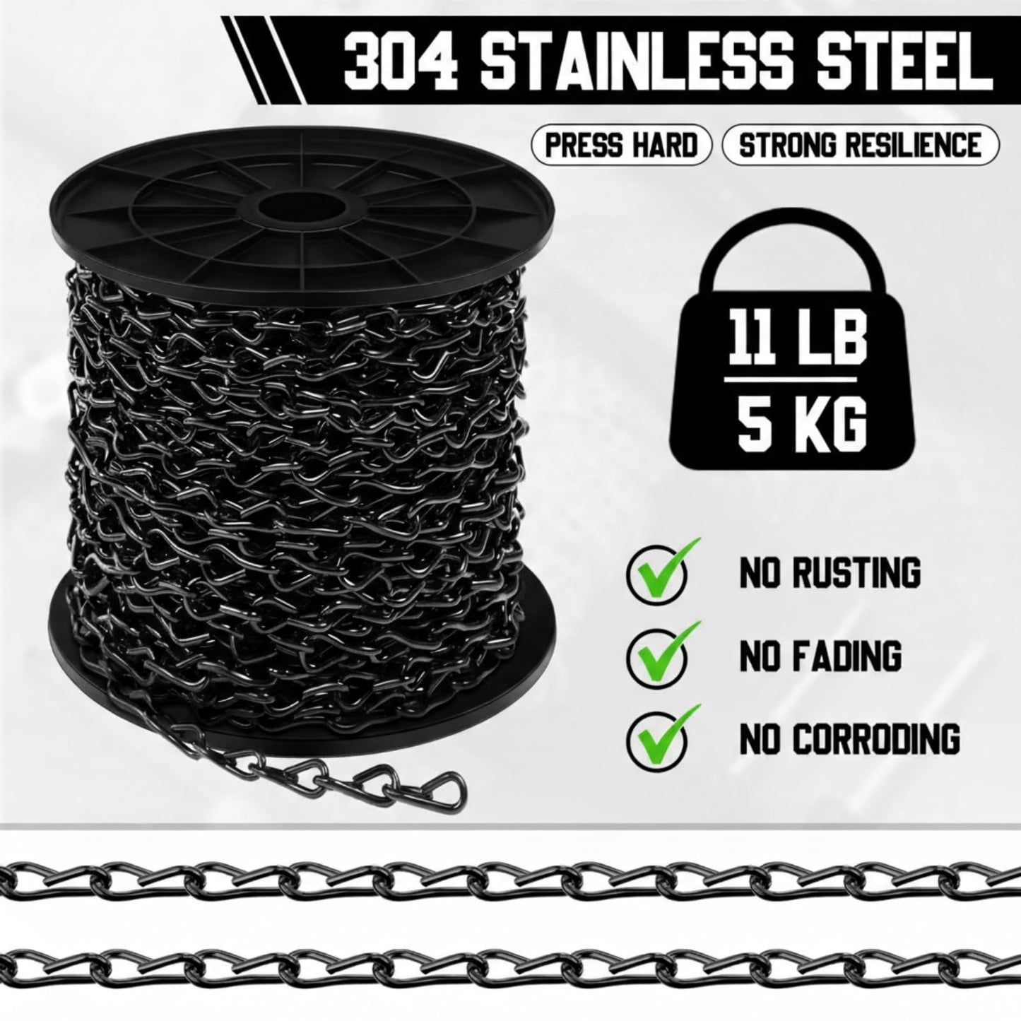 Yaocom 50ft Black Jack Chain with 10 pcs S Hooks Galvanized Steel Twist Chain with Spool-Weldless for Hanging Fixture, Bird Feeders, Overhead Lights, Artworks, Flowerpots (1.2mm)