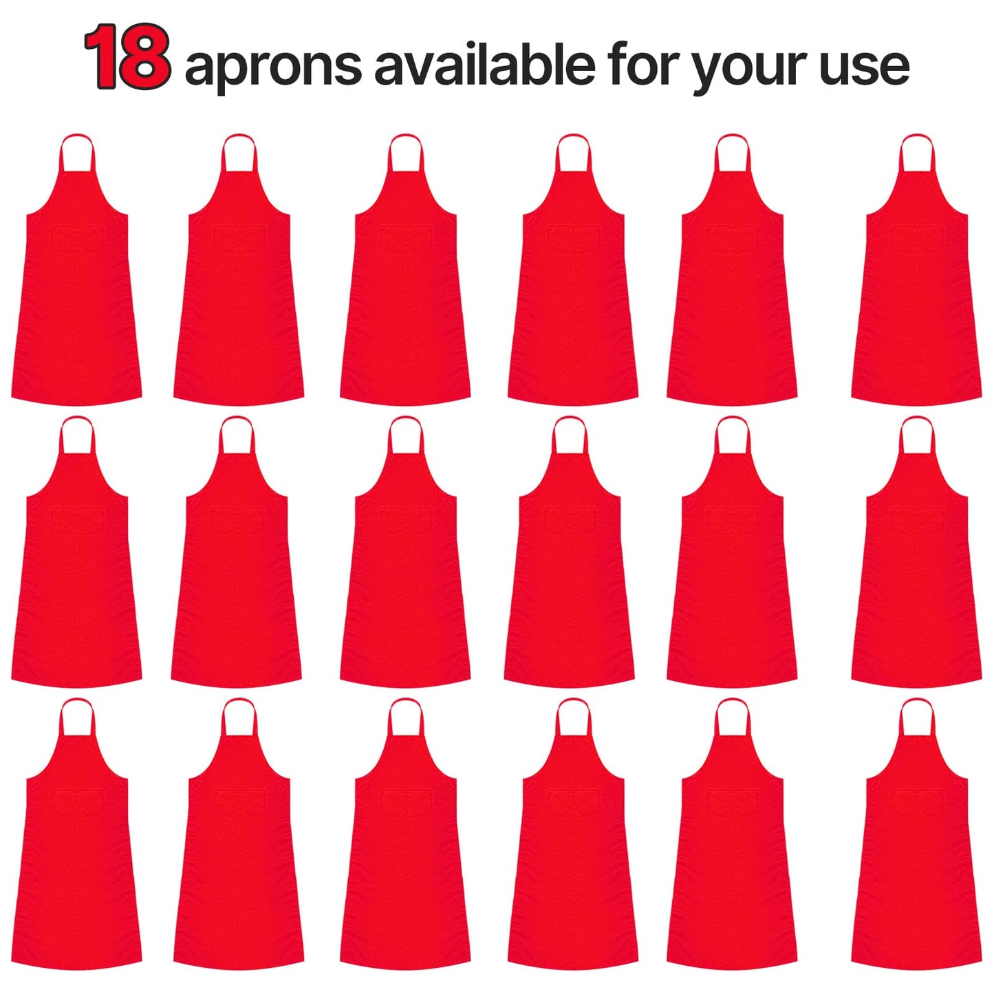 Syhood 18 Pack Bib Apron Bulk Unisex Plain Adjustable Apron with Pocket for Chef Cook Craft Kitchen Painting(Red)