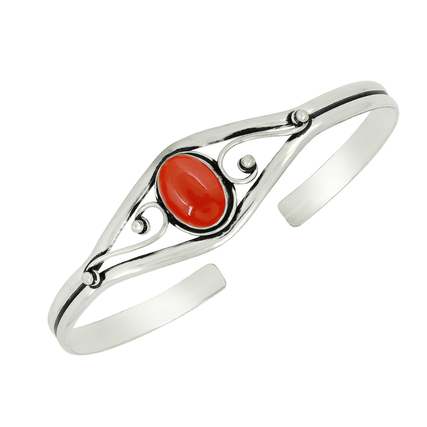 925 Silver Plated Natural Carnelian Cuff Bangle Bracelet for Women – Handmade Open Bangle – Orange Gemstone July Birthstone Statement Jewelry – Gift for Her