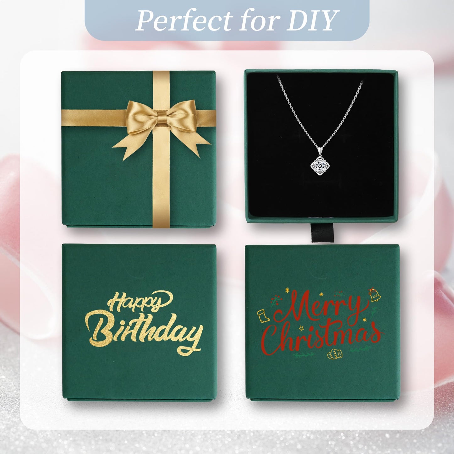 MATUFF Jewelry Boxes, 10 Pack 3.5" × 3.5" x 1" Bulk Sponge Fill Cardboard Jewelry Gift Boxes, Drawer Style Small Gift Boxes for Necklace Pendant Bracelet Ring Earring Display and Storage, Dark green