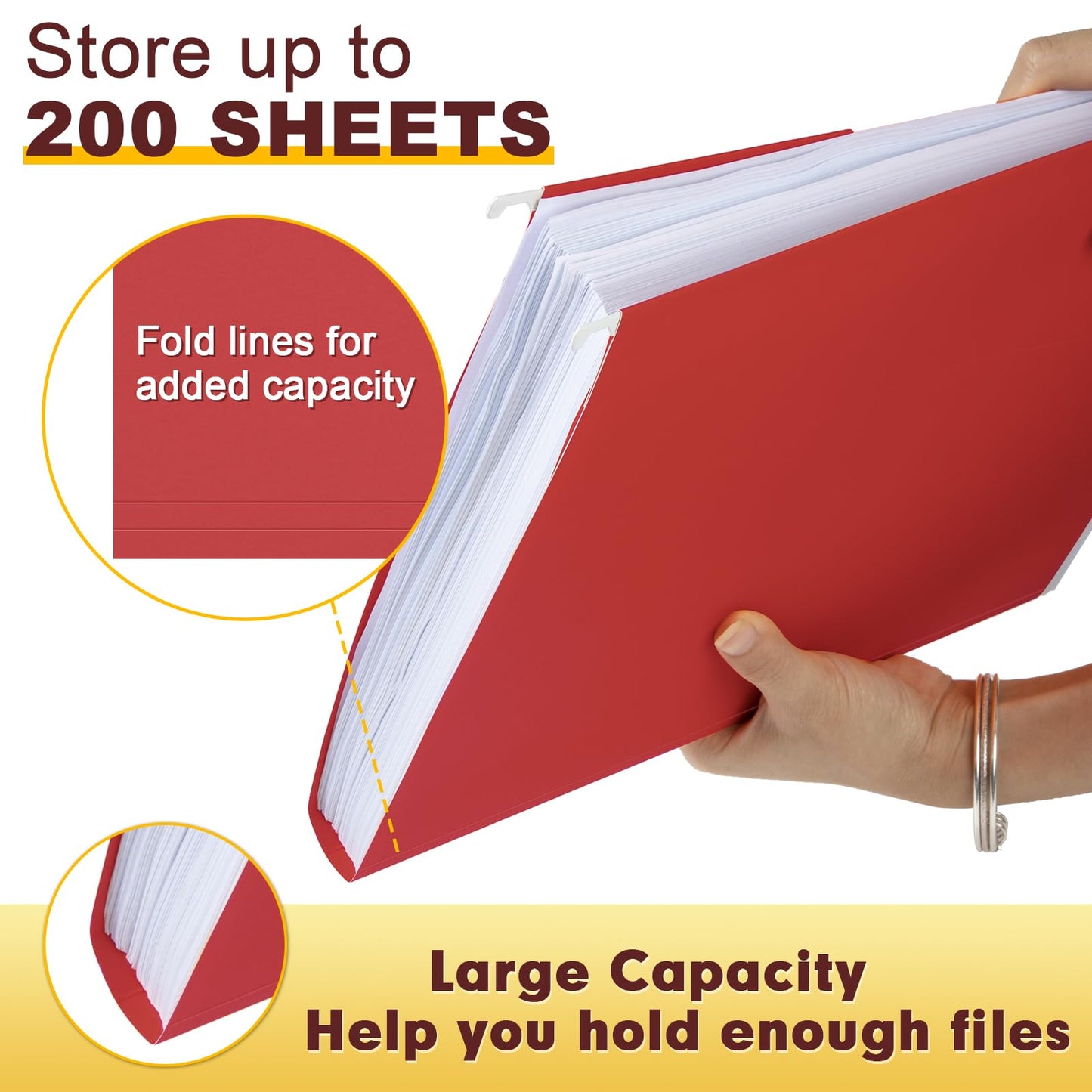 HERKKA Hanging File Folders, 30 Pack Reinforced Letter Size Hanging Folders, Designed for Bulky Files, Filing Cabinet, 1/5-Cut Adjustable Tabs (Red)