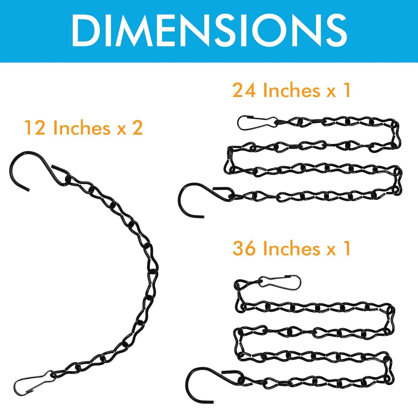 4 Pack 12, 24 and 36 Inches Hanging Chain for Bird Feeders, Planters, Birdbaths, Billboards, Lanterns, Chalkboards, Decorative Ornaments (Combo 4pc)