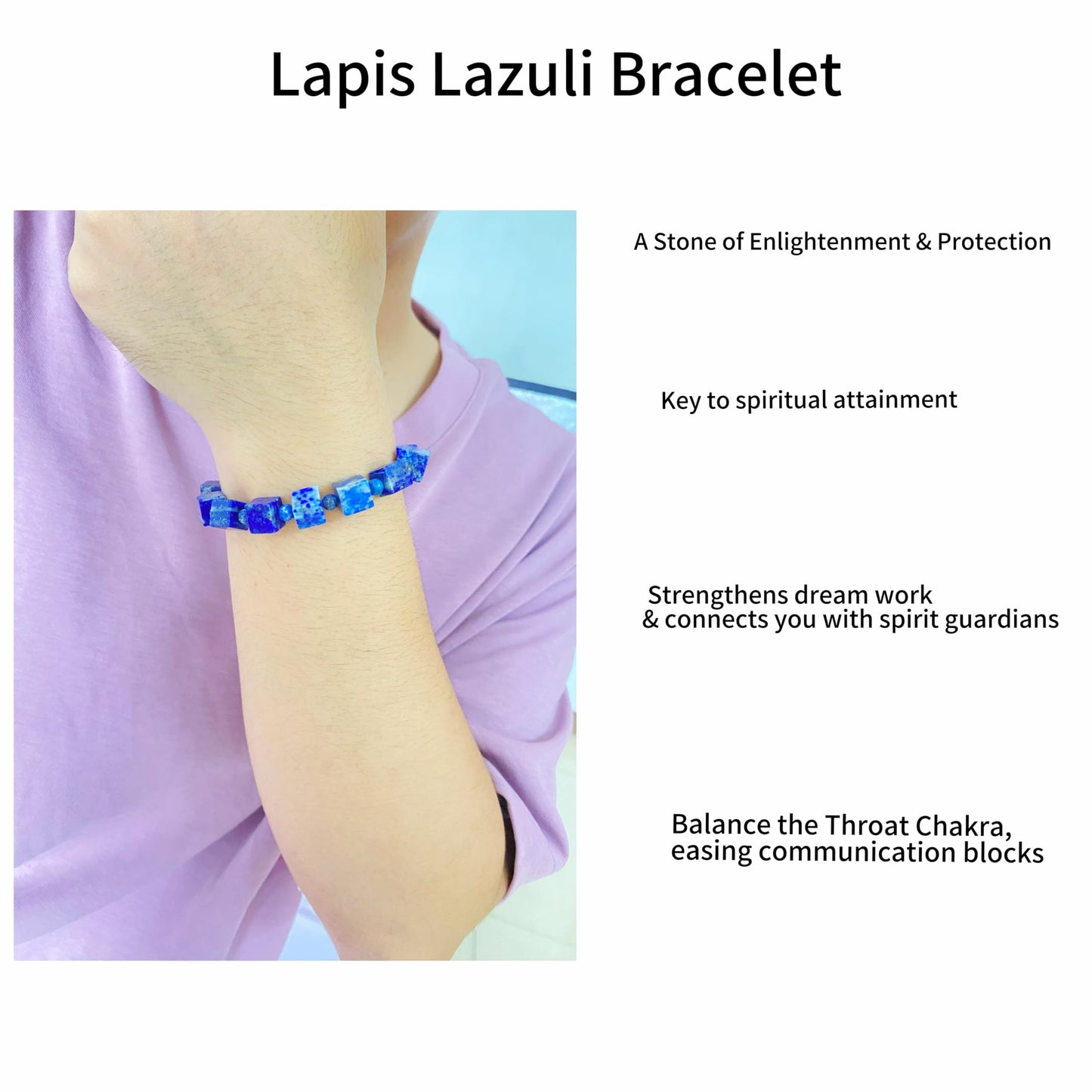 YYANBERICH 8mm Square Lapis Lazuli Bracelet-Natural Stone of Enlightment & Protection Thought Amplifier &Bringing deep peace Emotional Healing (8mm+ Square Lapis Lazuli)