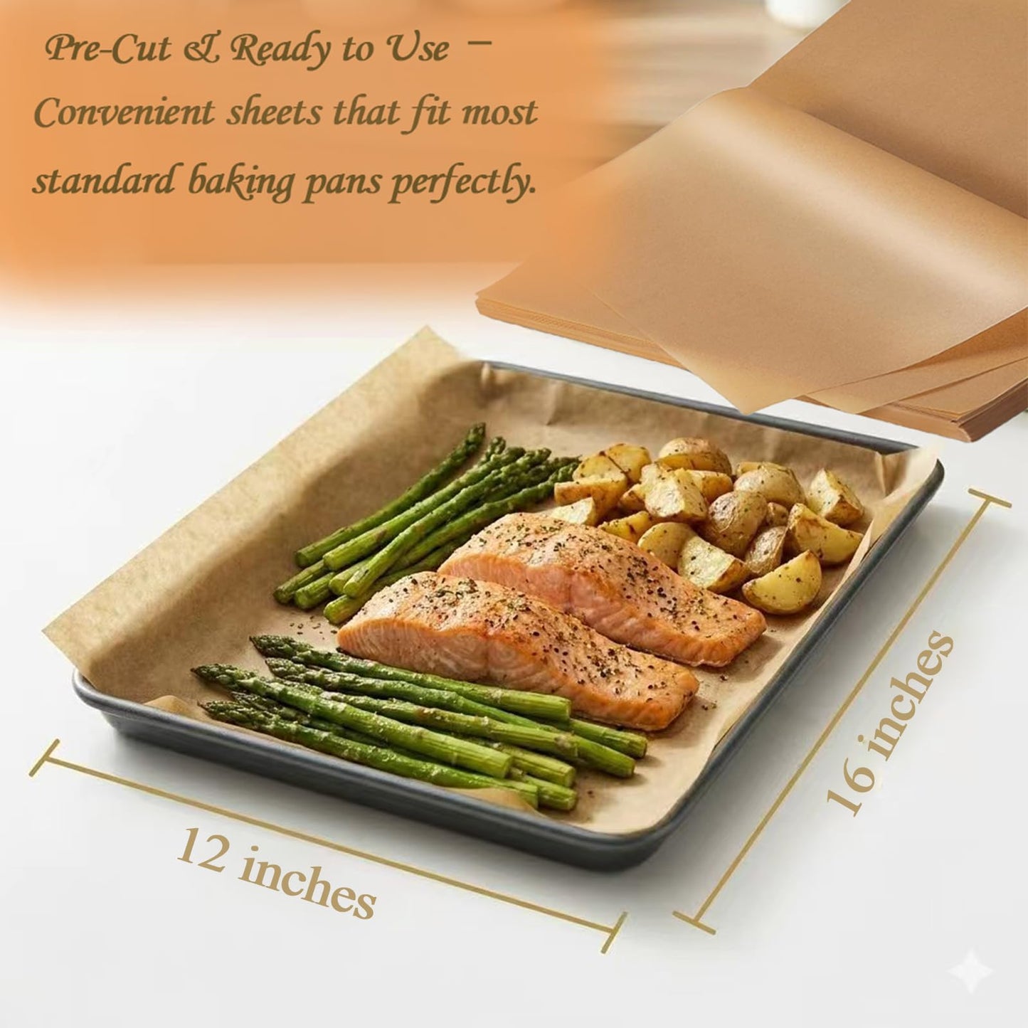 120Pcs Unbleached Parchment Paper Sheets, 12 x 16 Inch Precut, Non-Stick & Greaseproof, Perfect for Baking, Grilling, Air Fryer, Steaming & Roasting, Fits Small Sheet Pans