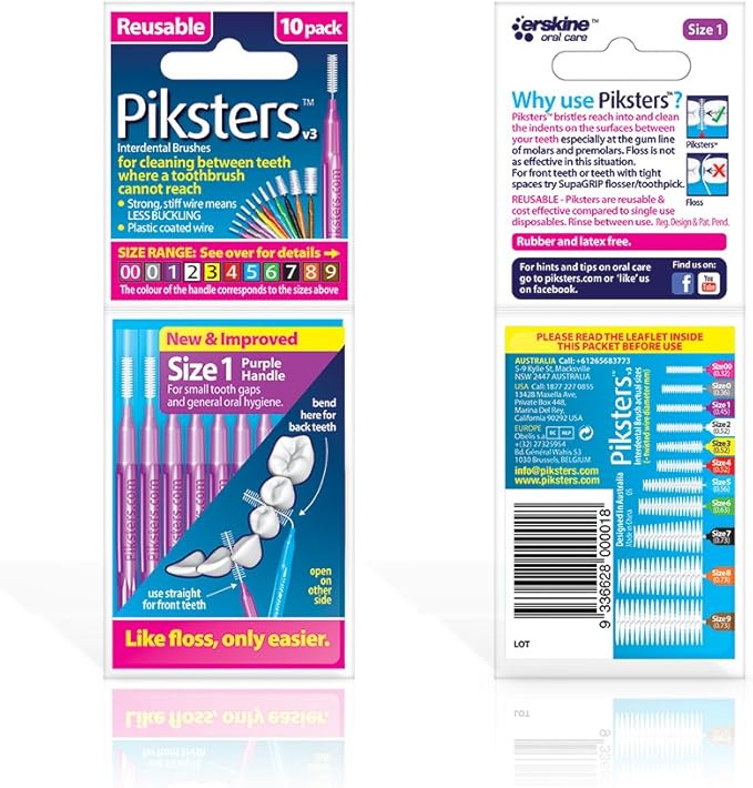 Piksters Interdental Brushes, Size 1, Purple Handle