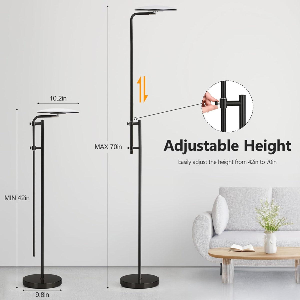 SUNMORY 32W/3000LM Floor Lamps, Super Bright LED Standing Lamp with Remote Control, Adjustable Tall Lamp with 350°Rotating Head, Modern Dimmable Torchiere Corner Lamp for Living Room, Bedroom, Office