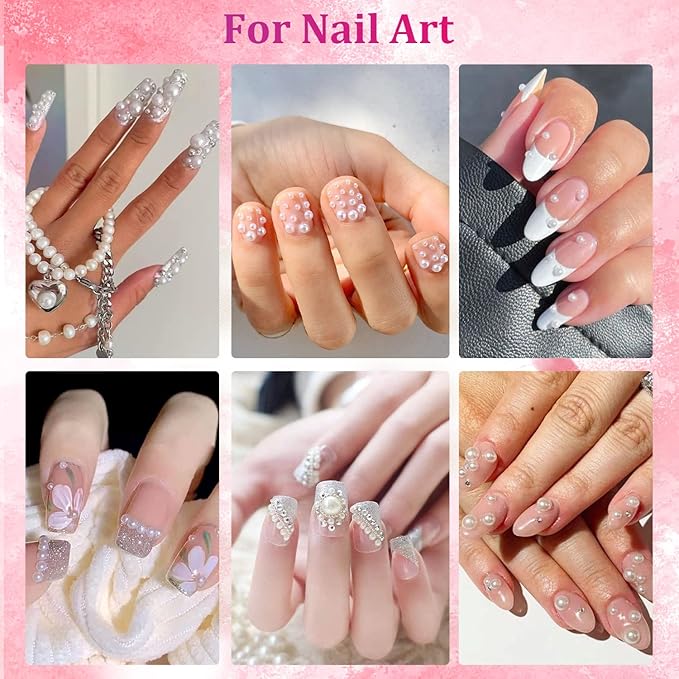 Belleboost Flat Back Pearls Kits 1 Box of Flatback White&Beige Half Round Pearls with Pickup Pencil and Tweezer for Home DIY and Professional Nail Art, Face Makeup and Craft