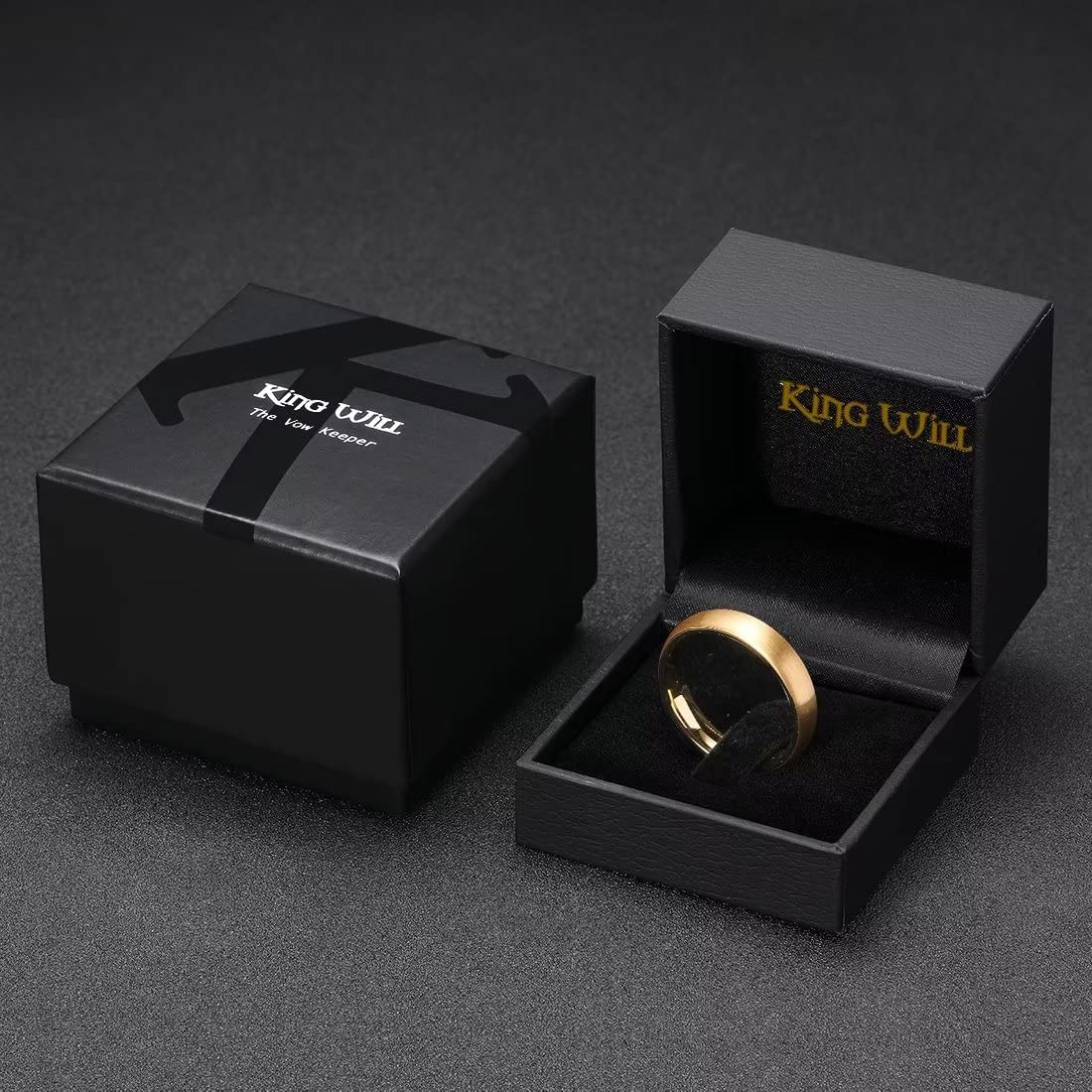 King Will 4mm Gold Plated Wedding Band for Women Men, Domed Brushed Tungsten Carbide Wedding Rings, Comfort Fit, Durable, Size 10.5