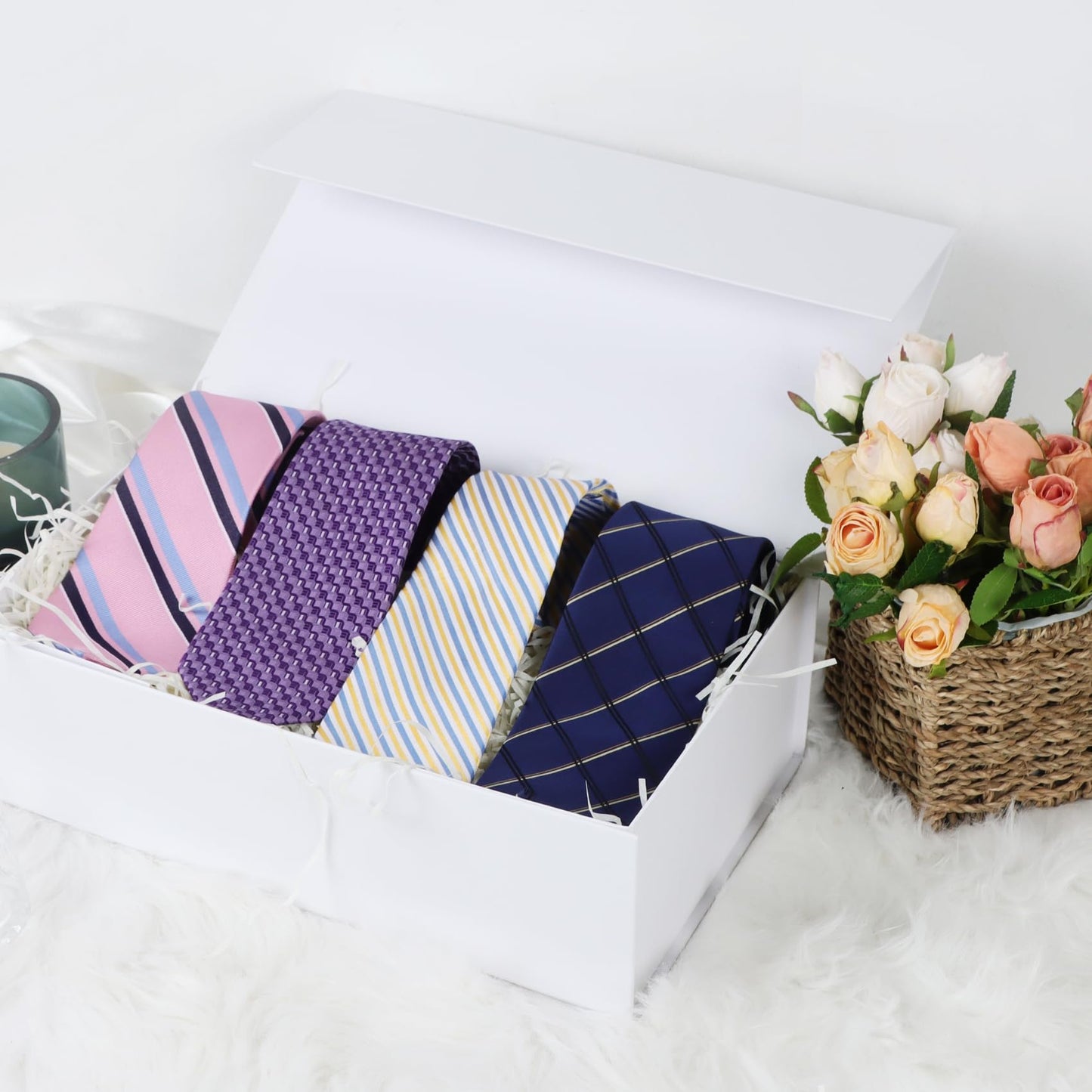 LFBOX White Gift Box with Magnetic Lids 13.8x8.3x4.4 in, Large Bridesmaid Groomsman Proposal Boxes 5 Pack, Collapsible Rectangle Storage Box