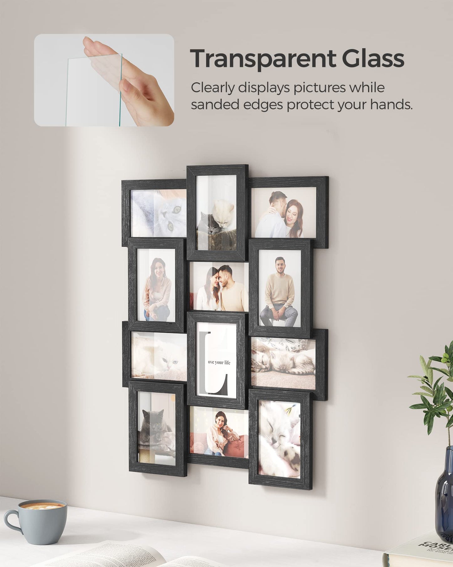 SONGMICS Collage Picture Frames, 4x6 for Wall Decor, Multi Family Photo for Gallery Decor, Hanging Display, Set of 12, Ink Black URPF26BK
