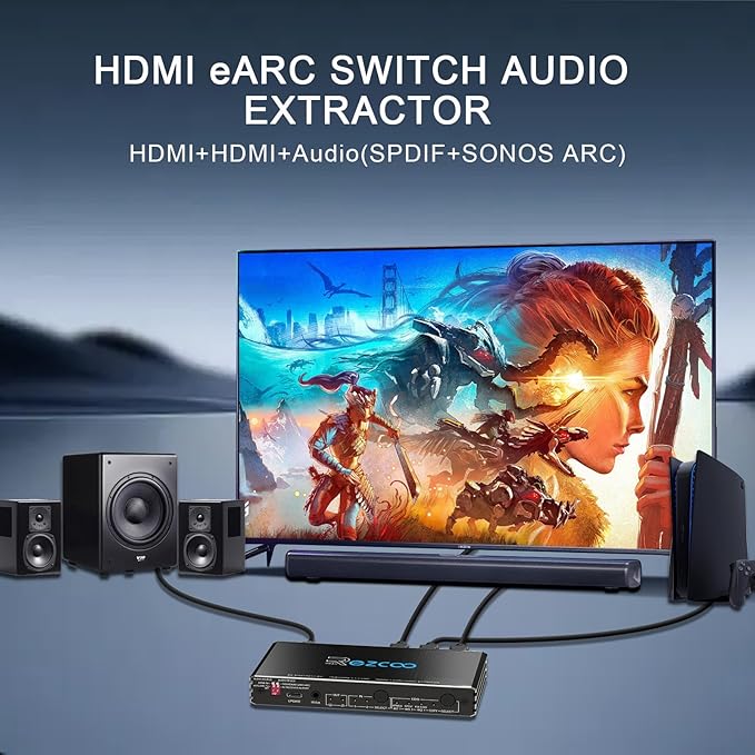 4K@120Hz HDMI 2.1 Switch 2 in 1 Out with Audio Extractor VRR ALLM HDCP2.3 ARC eARC HDR CEC SPDlF Optical Audio Out D-o-l-b-y Digital EDID for PS5 Xbox NVIDIA AMD