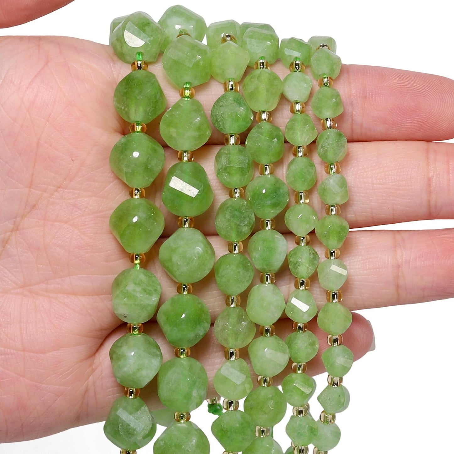 Yochus 42pcs Natural Green Jade Stone Beads for Bracelet，2strands 6mm Facted Twist Loose Gemstone Beads for Jewelry Making DIY Craft Necklace Earring